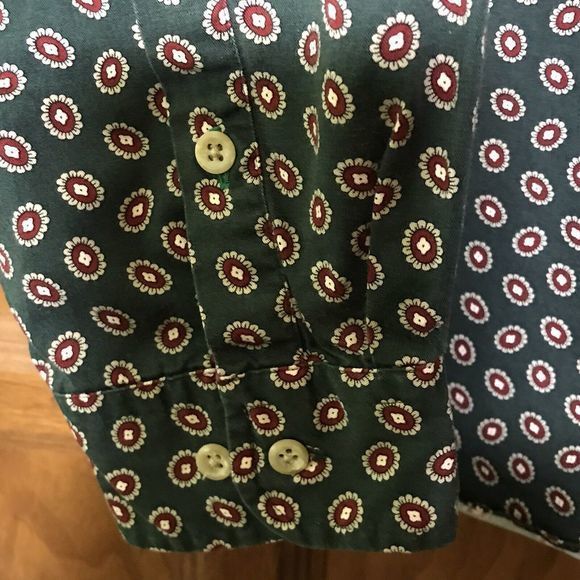 Tommy Hilfiger XL Oxford Button-Down Green Print‎ Shirt Pocket Flag & Crest Logo - Picture 8 of 12